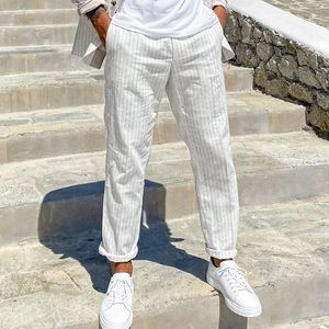 White striped suit pants